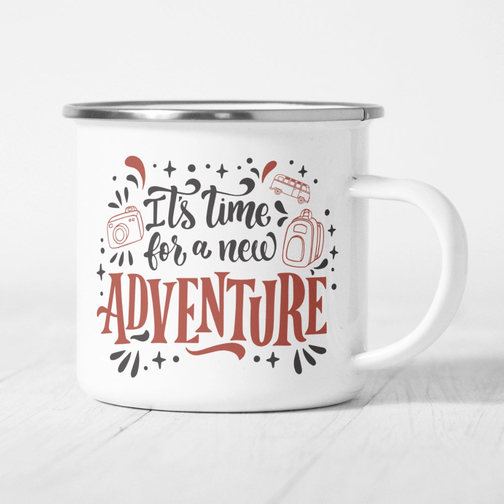 Emaille-Tasse "Its time for a new adventure"