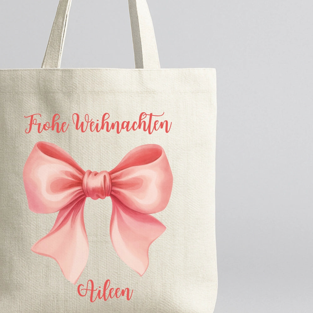 Personalisierte Weihnachtstasche mit Schleife "Frohe Weihnachten"