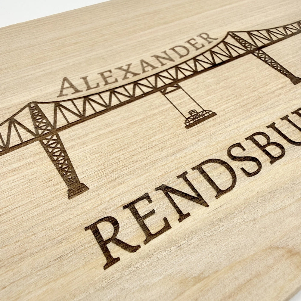 Personalisiertes Frühstücksbrettchen "Rendsburg Hochbrücke"
