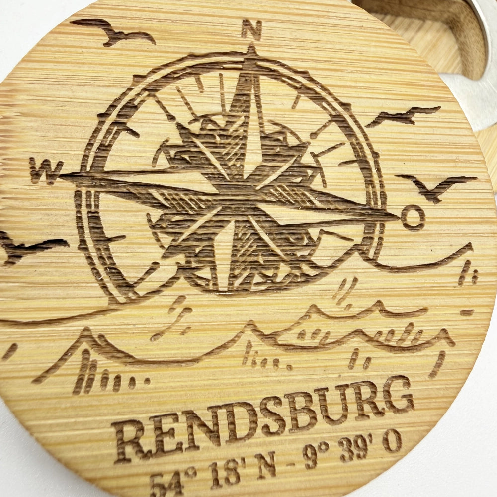 Flaschenöffner-Magnet "Kompass Rendsburg"
