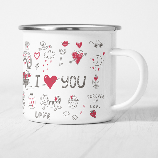 Personalisierte Emaille-Tasse "Collage Liebe"