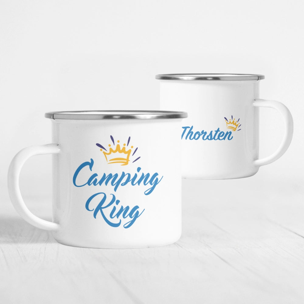 Personalisierte Emaille-Tasse "Camping King"