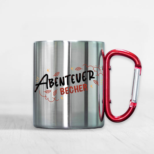 Edelstahl Trinkbecher mit Karabiner-Griff "Abenteuer Becher"