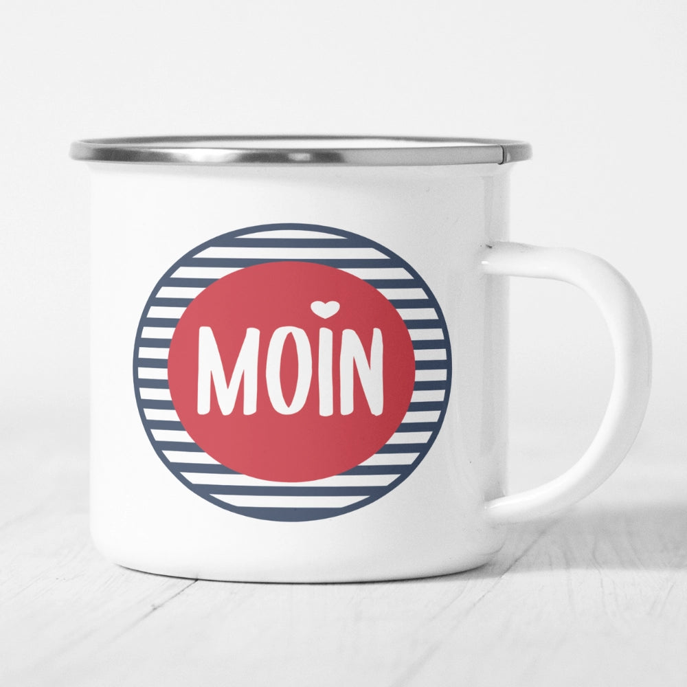 Emaille-Tasse "Moin"