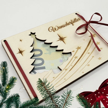 Holzkarte als Geldgeschenk zu Weihnachten "Wunscherfüller"