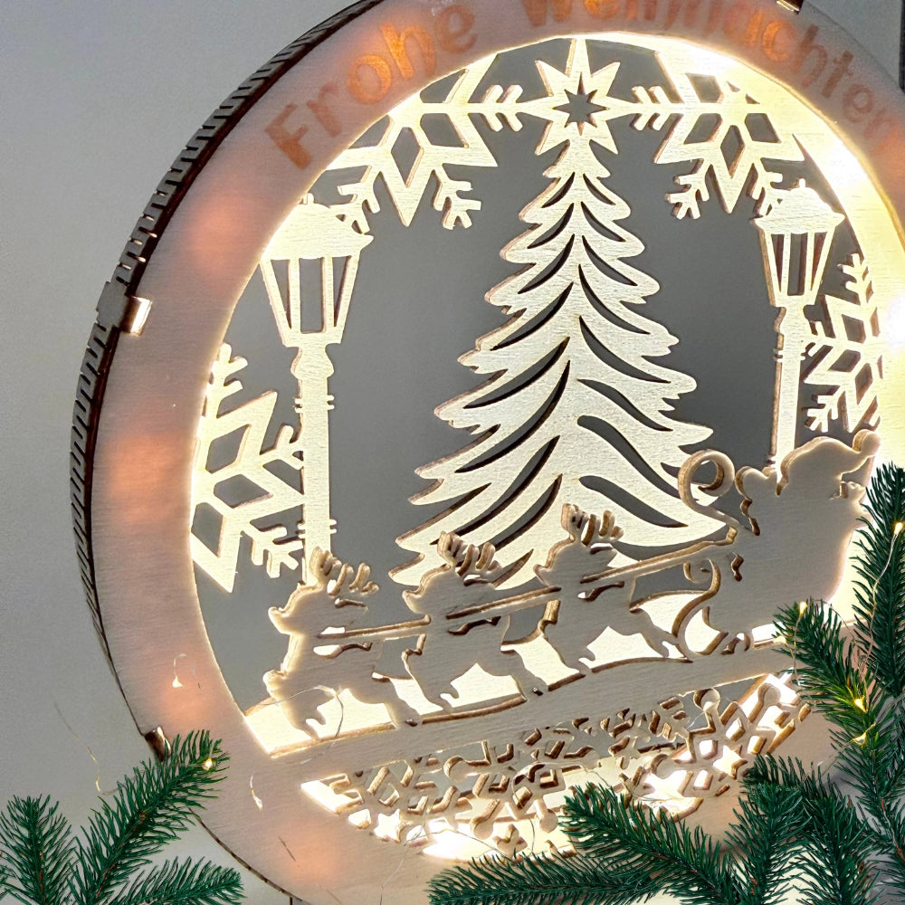 Handgefertigtes LED-Dekolicht "Frohe Weihnachten" in 3D Optik