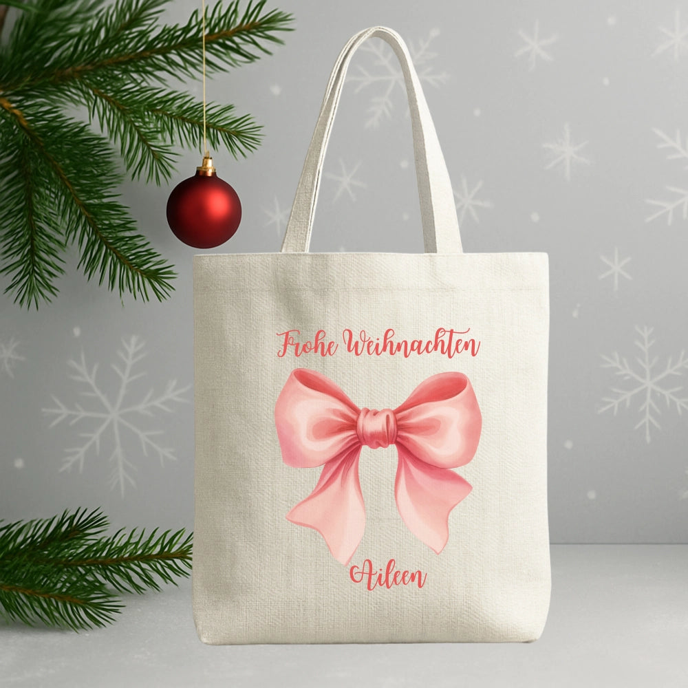 Personalisierte Weihnachtstasche mit Schleife "Frohe Weihnachten"