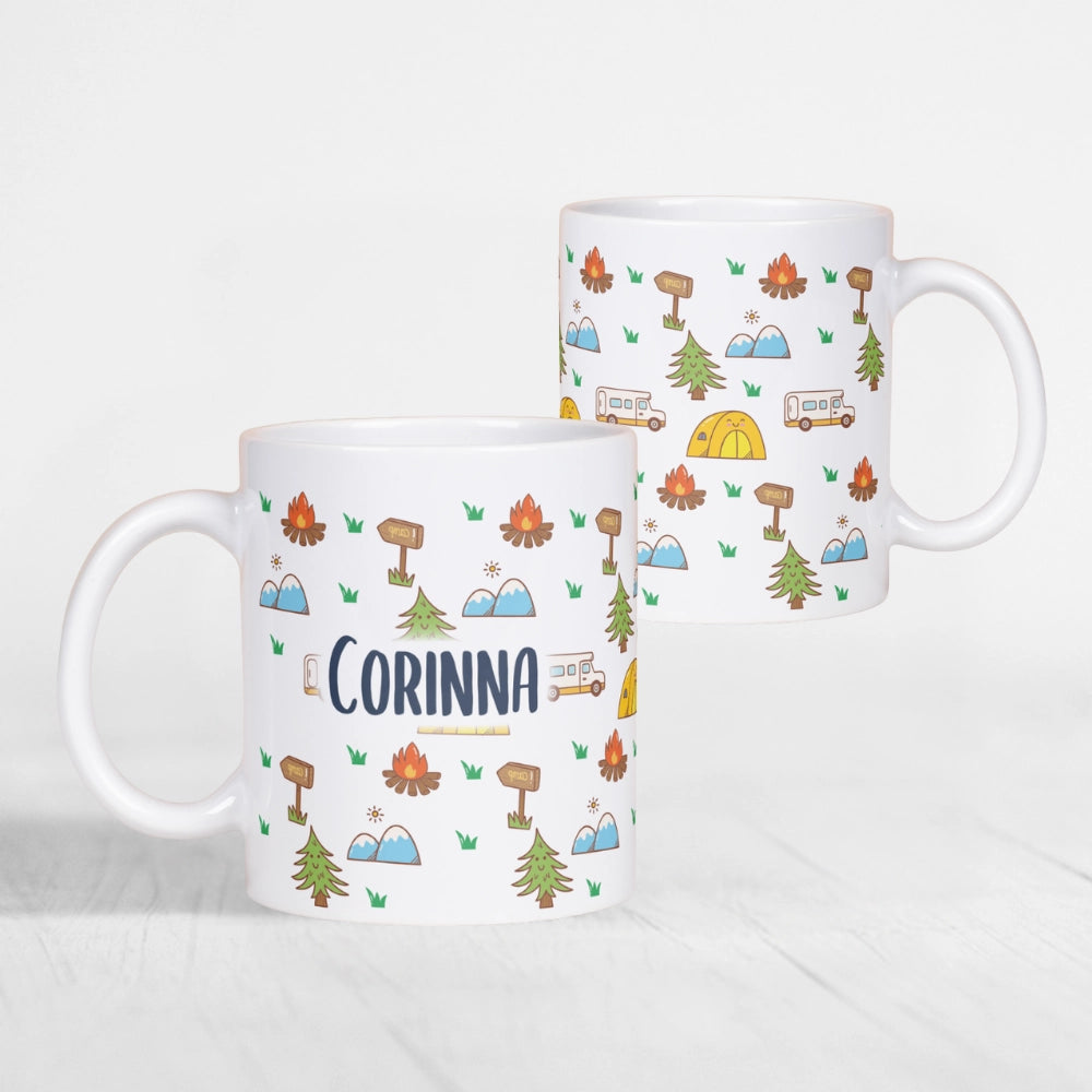 Personalisierte Keramik-Tasse "Camping Collage"