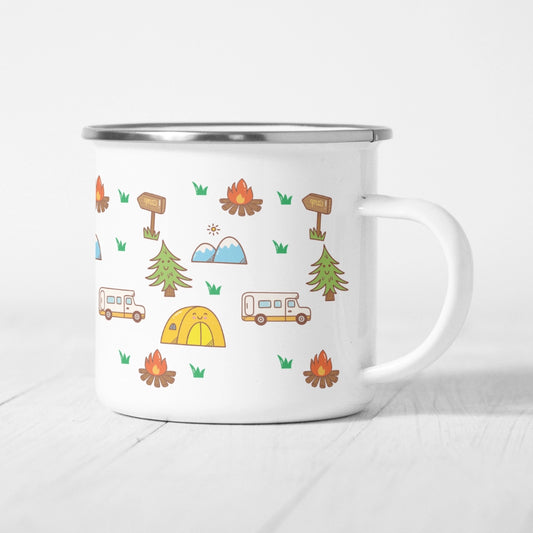 Emaille-Tasse Camping Collage