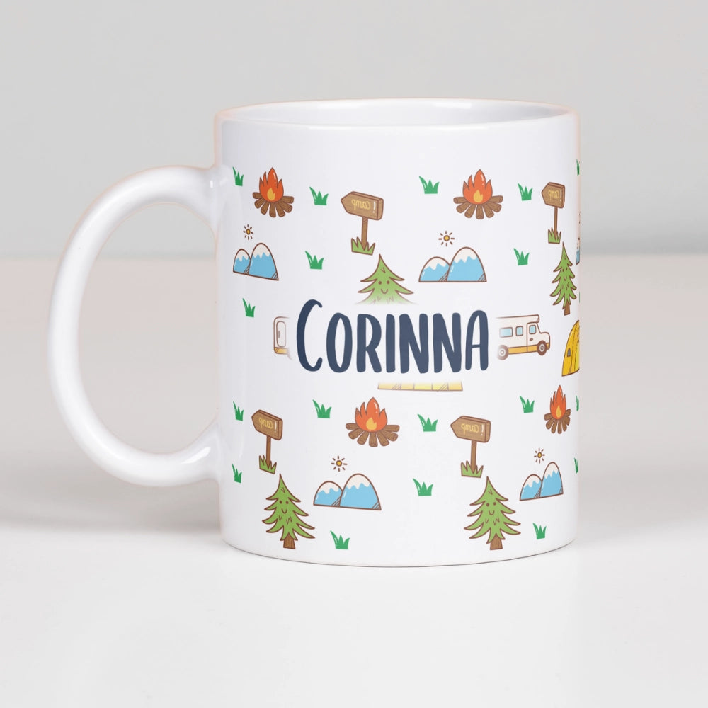 Personalisierte Keramik-Tasse "Camping Collage"