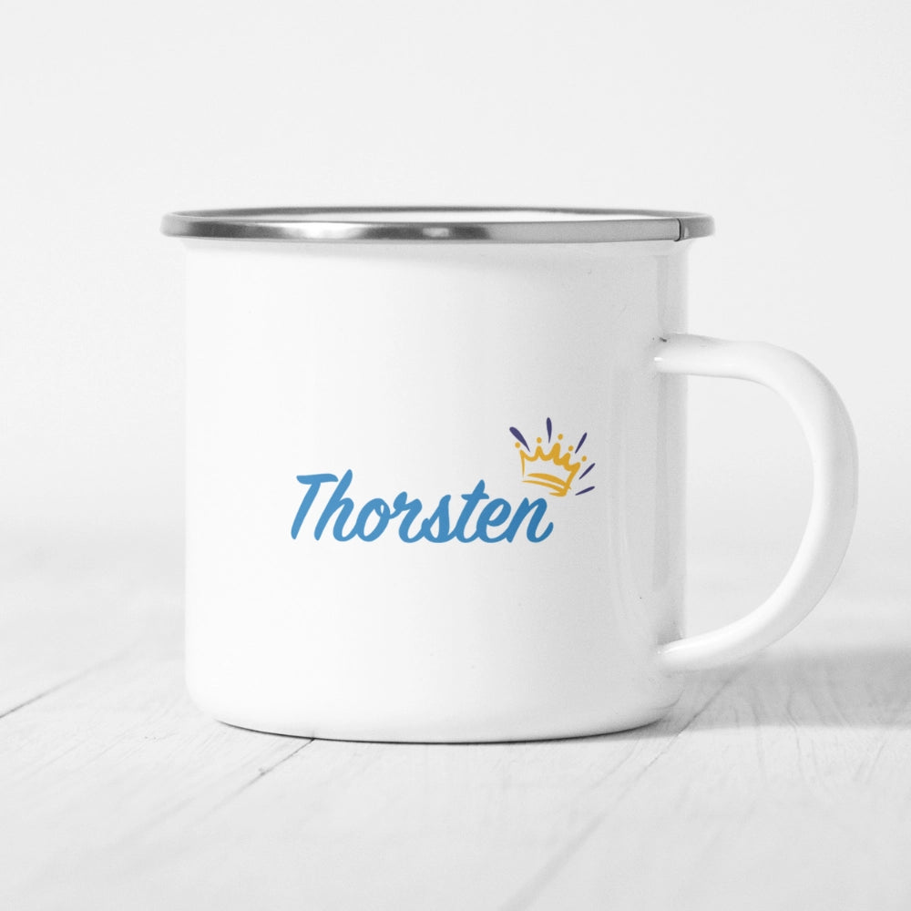 Personalisierte Emaille-Tasse "Camping King"