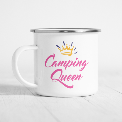 Personalisierte Emaille-Tasse "Camping Queen"