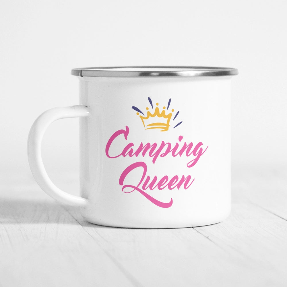 Emaille-Tasse "Camping Queen"