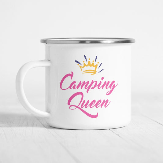Emaille-Tasse "Camping Queen"