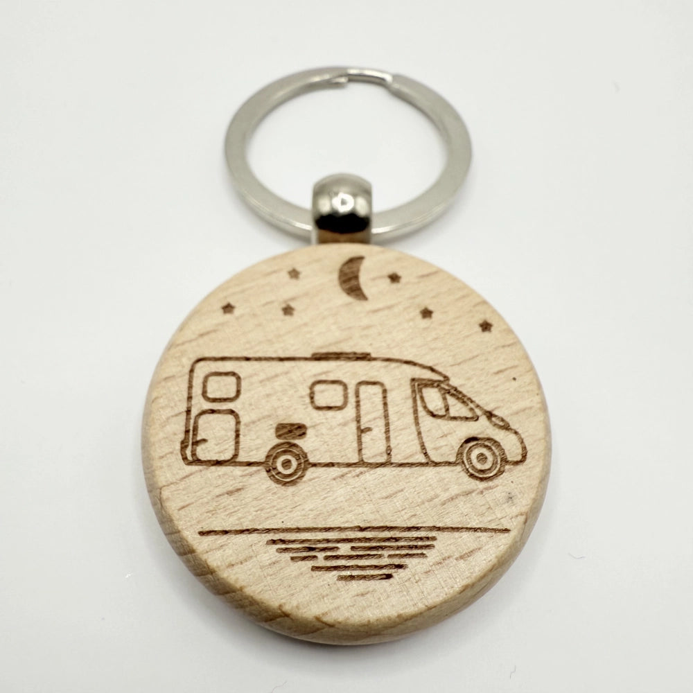 Personalisierter runder Schlüsselanhänger "Camping" - 9 Motive zur Auswahl