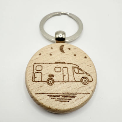 Personalisierter runder Schlüsselanhänger "Camping" - 9 Motive zur Auswahl