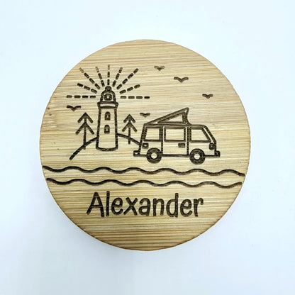 Personalisierter Flaschenöffner-Magnet "Camping" + Flaschenöffner - 9 Motive