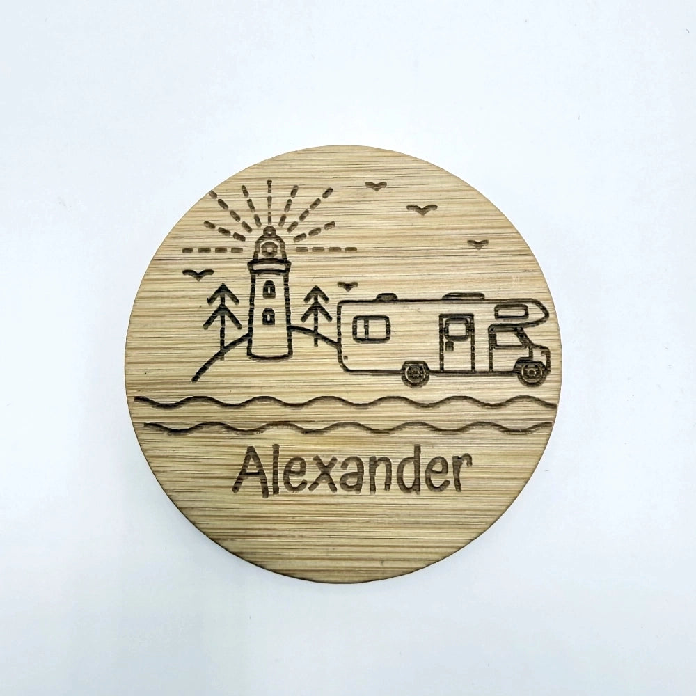 Personalisierter Flaschenöffner-Magnet "Camping" + Flaschenöffner - 9 Motive