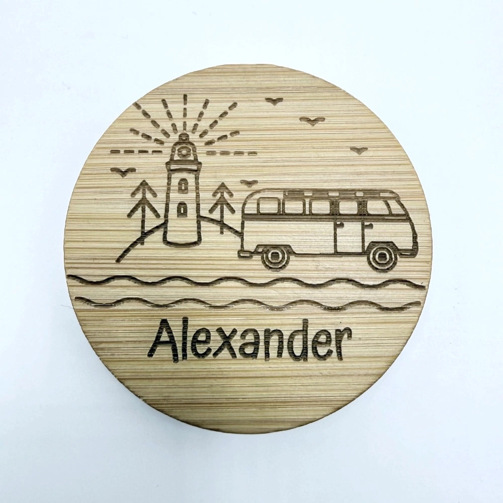 Personalisierter Flaschenöffner-Magnet "Camping" + Flaschenöffner - 9 Motive