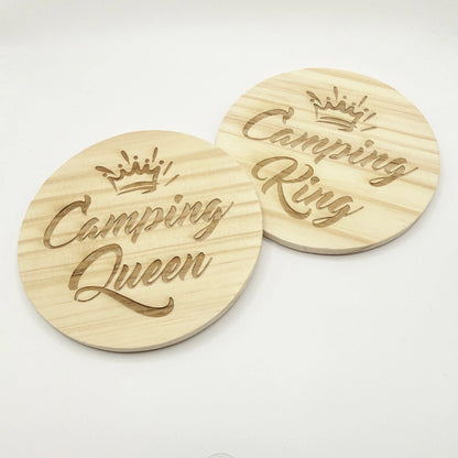Holz-Untersetzer Set "Camping King & Camping Queen"