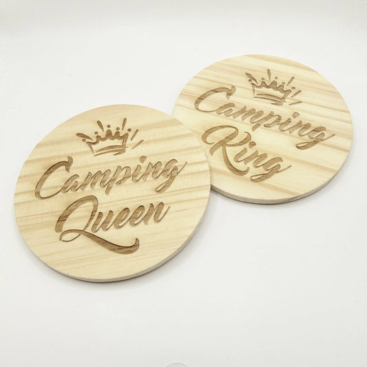 Holz-Untersetzer Set "Camping King & Camping Queen"
