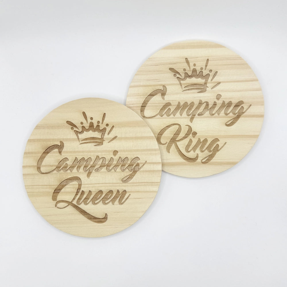 Holz-Untersetzer Set "Camping King & Camping Queen"