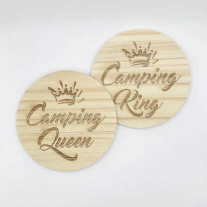 Holz-Untersetzer Set "Camping King & Camping Queen"