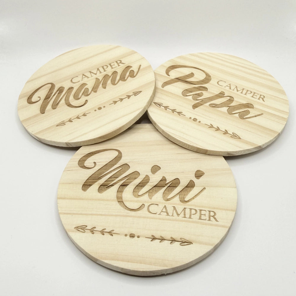 Holzuntersetzer 3er-Set Camper Familie