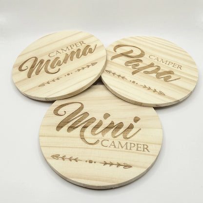 Holzuntersetzer 3er-Set Camper Familie