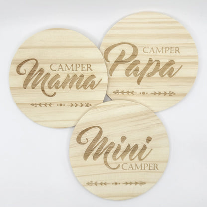 Holzuntersetzer 3er-Set Camper Familie