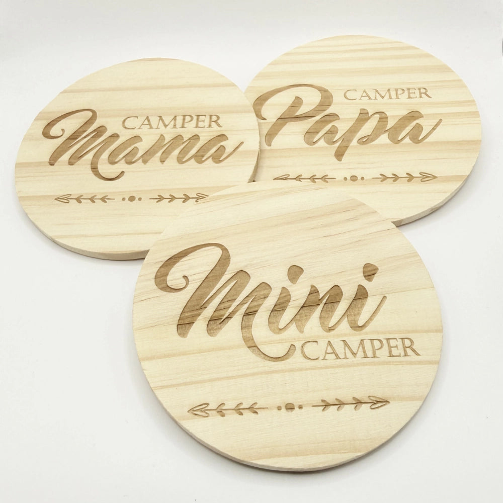 Holzuntersetzer 3er-Set Camper Familie