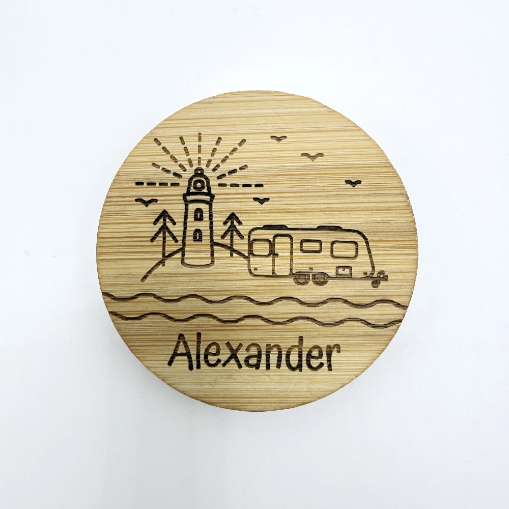 Personalisierter Flaschenöffner-Magnet "Camping" + Flaschenöffner - 9 Motive