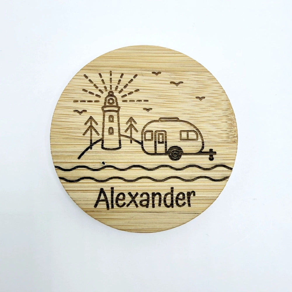 Personalisierter Flaschenöffner-Magnet "Camping" + Flaschenöffner - 9 Motive