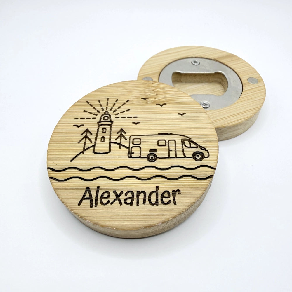 Personalisierter Flaschenöffner-Magnet "Camping" + Flaschenöffner - 9 Motive