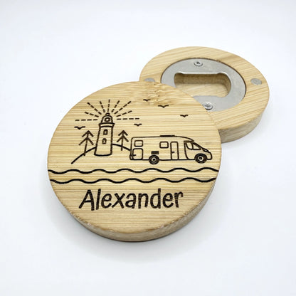 Personalisierter Flaschenöffner-Magnet "Camping" + Flaschenöffner - 9 Motive