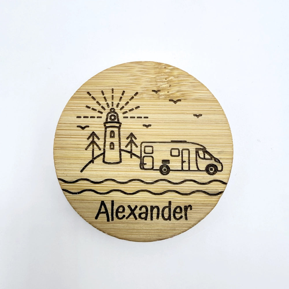 Personalisierter Flaschenöffner-Magnet "Camping" + Flaschenöffner - 9 Motive