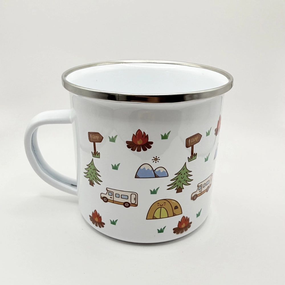 Emaille-Tasse Camping Collage