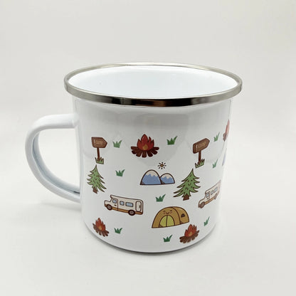 Emaille-Tasse Camping Collage