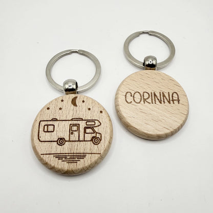 Personalisierter runder Schlüsselanhänger "Camping" - 9 Motive zur Auswahl