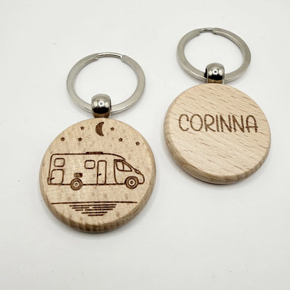 Personalisierter runder Schlüsselanhänger "Camping" - 9 Motive zur Auswahl