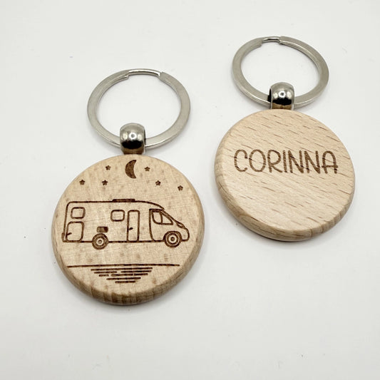 Personalisierter runder Schlüsselanhänger "Camping" - 9 Motive zur Auswahl
