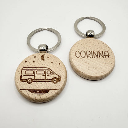 Personalisierter runder Schlüsselanhänger "Camping" - 9 Motive zur Auswahl
