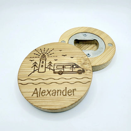 Personalisierter Flaschenöffner-Magnet "Camping" + Flaschenöffner - 9 Motive