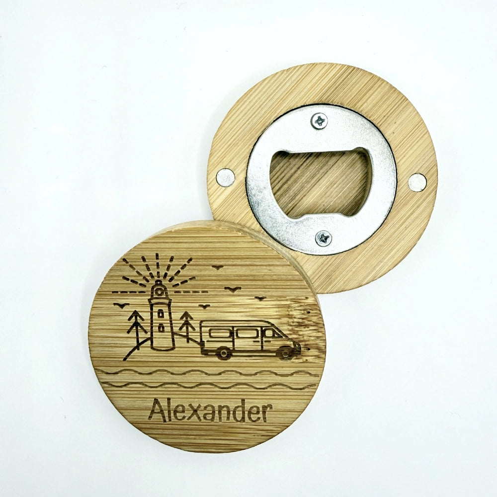 Personalisierter Flaschenöffner-Magnet "Camping" + Flaschenöffner - 9 Motive