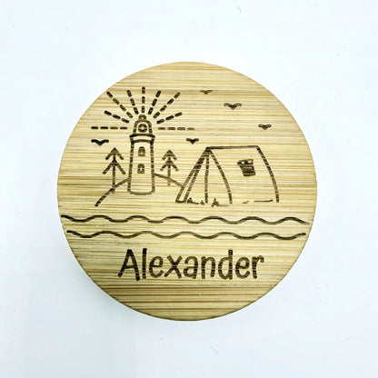 Personalisierter Flaschenöffner-Magnet "Camping" + Flaschenöffner - 9 Motive