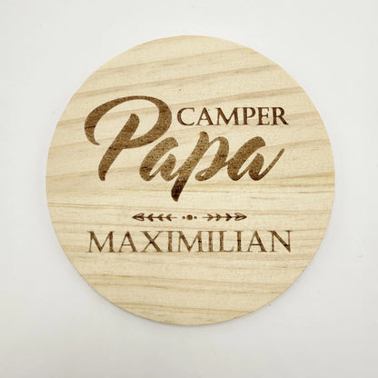 Personalisierter Holz-Untersetzer "Camper Papa"