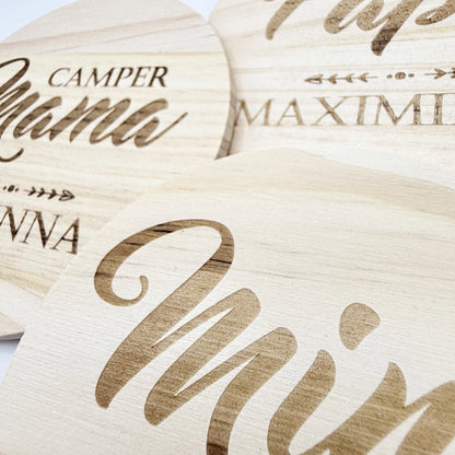 Personalisierte Holzuntersetzer 3er-Set Camper Familie
