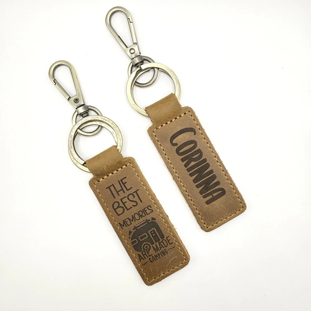 Personalisierter Leder-Schlüsselanhänger Wohnwagen "The best memories are made camping"