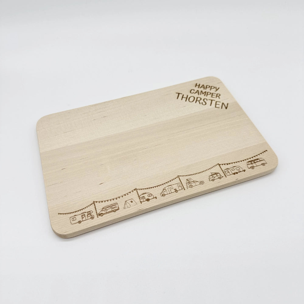 Personalisiertes Frühstücksbrettchen "Happy Camper"