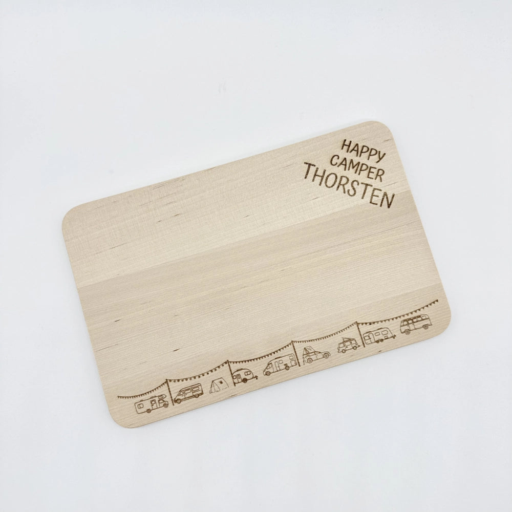 Personalisiertes Frühstücksbrettchen "Happy Camper"